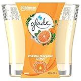 Glade Scented 1-Wick Candle Jar, Coastal Sunshine Citrus, Air Freshener Infused with Essential Oils, 3.4 Oz