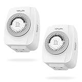 TiFFCOFiO Indoor Mechanical Outlet Timer, 3 Prong Timers for Electrical Outlets, 24-Hour Programmable Plug in Christmas Light Timer, ETL Listed (2 Pack)