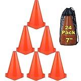 7 Inch Cones Sports, 24 Pack Orange Soccer Cones Agility Field Marker Plastic Traffic Training Cones for Basketball Football Skating Drills Practice - Indoor and Outdoor Festive Events Obstacle Course