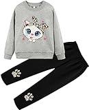 zarmfly Kids Girls Winter Outfits 2Pcs Cat Print Long Sleeve Sweatshirt Top Pants Set Leggings Christmas Sweatsuit Toddler Kitten Fall Clothes 4-5 Years