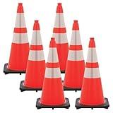 SmartSign (6-Pack) Traffic Cone 28 inch - Fluorescent Orange Safety Cones with Reflective Strips and Heavy Bottom Black Base, Plastic Cone for Parking/Construction/Roads/Emergency Barrier