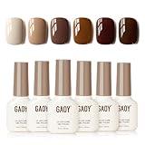 GAOY Nude Brown Gel Nail Polish Set, 6 Colors Beige Chocolate Caramel, UV Cure Gel for DIY Manicure at Home