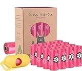 WDFAACK Biodegradable Dog Poo Bags with Holder-240 Large Poop Bags, Corn Starch Blended Compostable Bag, Extra Thick Strong Leak Proof Waste Bag for Dogs (Pink)