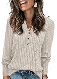 Womens Sweaters Fashion Tops 2024 Long Sleeve Pullover V Neck Sweatshirt Casual Loose Soft Trendy Cute Clothes Shirts Apricot