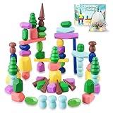 Toys for 3 Year Old Boys Girls, 36 PCS Colorful Wooden Sorting Stacking Rocks for Toddlers 3-4 Montessori Sensory Building Blocks for Kids Ages 4-8, Preschool Learning Activities for Home School