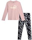 PUMA Girls' Active Leggings Set - 2 Piece Performance Long Sleeve Tee and Athletic Leggings - Girls Activewear Sets (S-L), Size Large, Pink/Tan