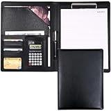 Leather Folder Portfolio,Legal Pad Holder,Portfolio Binder,Leather Clipboard for Business School Office Conference (Black)