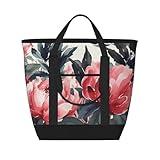 BSCKKDMN Large Insulated Lunch Bag For Women Men, Leak Proof Waterproof Cooler Bag Reusable Grocery Tote Bag For Travel Beach Picnic Peonies Spring Lightweight Handbag