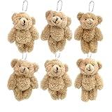 JZK 6X Soft Plush Tiny Mini Bear Keychains for Backpack, Stuffed Animal DIY keyrings Mini Toys for Party Favours for Birthday Party giveaways Valentine's Day Thankyou Gift for Guests