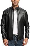 Fahsyee Leather Jacket Men Lightweight Motorcycle Jackets Men's Stand Collar Bomber Coat with Pockets and Zip Size M, Black
