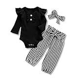 Kislio Newborn Baby Girls Clothes Ribbed Ruffled Romper+Floral Pants+Headband Infant Outfit Set