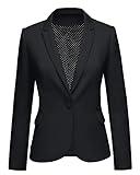 luvamia Women's Notched Lapel Neck Long Sleeves One Button Pocket Blazer Jacket Wear to Work Suit Women's Tuxedos Ladies Blazers Slim Blazer Jackets for Women New Black Size L