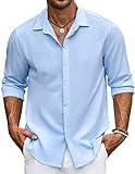 COOFANDY Men's Activewear Button Down Shirt Long Sleeve Beach Shirts for Men Clear Blue