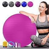 Soft Exercise ball, Anti-Burst Yoga Ball Chair Supports 2200lbs, Stability Swiss Ball w/ Pump for Pregnancy Birthing, Excersize, Workout, Fitness, Balance, Gym, Physio, Abs (Office & Home & School)