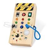 Hoarosall Montessori Wooden Busy Board with 8 LED Light switches, Sensory Toys Light Switch Travel Toys for 1+ Year Old Baby and Toddler