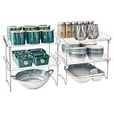 HTRYBNES 4 Pack Cabinet Organizer Shelf, Stackable Kitchen Counter Shelves, Clear Plastic Shelf Riser, Foldable Spice Rack for Bowls, Mugs, Plates, Spice, Pantry Organizer (11.6 x 8.2 x 5.9 inches)