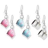 DAMLENG 3 Pairs Unique Creative Cute Tea Coffee Cup Dangle Drop Earrings Sets for Women Funny Statement Jewelry Gifts (White+Pink+Blue)