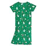 Christmas Sleep Shirts for Women Green Christmas Dress Red Cotton Print Sleep Dress Women Christmas Pajamas Dress Short Sleeve Sleepwear Night Shirts for Sleeping Snowman On Green M