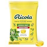 Ricola Sugar Free Lemon Mint Herbal Cough Suppressant Throat Drops, 105ct Bag