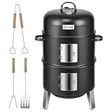 VIVOHOME 3-in-1 Vertical Charcoal Smoker, BBQ Smoker Grill with Built-in Thermometer, Air Vent, and 2 Access Doors, Idea for Parties, Backyard, Barbecues