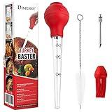 DIMESHY Turkey Baster Food Grade for Cooking & Basting, Detachable Round Bulb, Baster Cooking Good for Meat Poultry Beef Chicken, with Cleaning brush, inject needle, Basting brush(red)