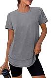 Summer Tops for Women 2025 Short Sleeve Workout Clothes Athletic Shirts Pilates Outfits Camisetas Deportivas para Mujer Grey L