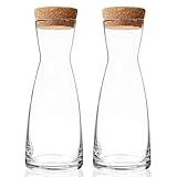 Bormioli Rocco Elegant Set of 2 Glass Carafes with Natural Cork Lid, 36.5 Oz – Ideal for Serving Water, Juice, Iced Tea, and Wine – Suitable for Home, Bar, and Events – Made in Italy