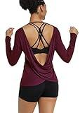 Muzniuer Women Cute Backless Yoga Workout Shirts Open Clothes for Women Athletic Sport Top for Women Long Sleeve Shirts for Women Sports Shirts for Women Darkpurple L