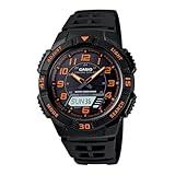 Casio AQS800W Series | Analog Digital Watch | Black/Orange | 100M WR | Solar Powered | 1/100 SEC Stop Watch | 6-Language Day of The Week Indicator | Countdown Timer | LED Light | Multi Alarm