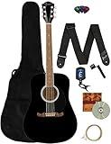 Fender Dreadnought Acoustic Guitar - Black Bundle with Gig Bag, Strap, Strings, String Winder, Picks, Fender Play Online Lessons, and Austin Bazaar Instructional DVD