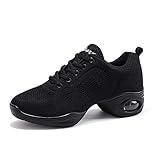 Womens Jazz Shoes Lace-up Sneakers Breathable Mesh Modern Dance Shoes Breathable Air Cushion Split-Sole Outdoor Dancing Shoes Platform Sneakers for Jazz Zumba Ballet Folk Black 37