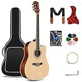 CAHAYA Acoustic Guitar Beginner Kit - 41in Adult All Wood Starter Set Includes with Thickened Gig Bag Capo Pickguard Strings Picks Strap for Kids Teenager Students Natural