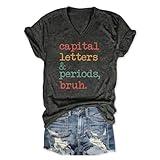 Teacher Shirt Women Capital Letters and Periods Bruh V Neck Graphic T Shirts Funny Teacher Life Short Sleeve Tshirt Tees Dark Grey