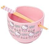 Silver Buffalo Sanrio Hello Kitty Flowers Pattern Ceramic Ramen Noodle Rice Bowl with Chopsticks, Microwave Safe, 20 Ounces