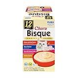 INABA Churu Bisque for Cats, Creamy Lickable Purée Side Dish with Vitamin E, 1.4 Ounces per Pouch, 12 Pouches, Tuna & Chicken Variety