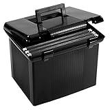 Pendaflex Portable File Box with File Rails, Simple Document Storage, File Bin for Home and Office, Hinged Lid with Double Latch Closure, Black, 3 Black Letter Size Hanging Folders Included (41742AMZ)