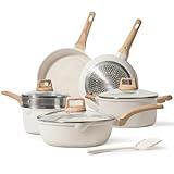 CAROTE Pots and Pans Set Nonstick, White Granite Induction Kitchen Cookware Set, 10 Pcs Non Stick Cooking Set w/Frying Pans & Saucepans(PFOS, PFOA Free)