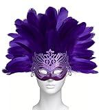 MCJC Feather Masquerade Mask, Carnival Headpiece with Sequins, Gothic Showgirl Costume Accessory