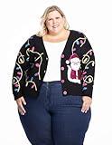 JOLLIDAYS x Glitter and Lazers Women's Holiday, Crew Neck, Long Sleeve, Cardigan Sweater, Meowy Catmas-Black-4X