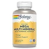 SOLARAY Iron-Free Mega Multi Mineral - Daily Mineral Complex w/Calcium, Magnesium, Zinc and More, Absorbable Chelated Forms, Energy and Immune Support, 60-Day Guarantee, 50 Servings, 200 Capsules