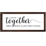 Together They Built A Life They Loved Sign 14 x 6.4 Inches Farmhouse Wall Decor Rustic Modern Framed Wood Sign Hanging Plaque for the Home Love Signs Decorations (And So Together Style)