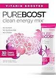 Pureboost Clean Energy Booster, Refreshing Energy Drink Mix with B12 Vitamins, Electrolytes, Antioxidants, Sugar-Free Energy with No Sucralose (Berry Boost, 30 Count)