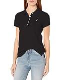 Nautica Women's 5-Button Short Sleeve Breathable 100% Cotton Polo Shirt, True Black, Medium