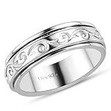 Shop LC Fidget Rings Spinner Ring for Women - Spinning Anxiety Ring for Men - Wedding Band 925 Sterling Silver Platinum Plated Scrollwork Jewelry Stress Relief Birthday Gifts for Women Size 6