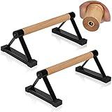 Wood push up bars Parallettes bars Anti-slip Handstand Bars for Calisthenics, Fitness, Floor workouts Solid Wood with Sturdy Metal Bracket, Support 500 lbs