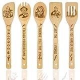 Horror Movie Merchandise Decor Christmas Gifts Wooden Spoons for Cooking, Natural Bamboo Halloween Kitchen Decorations Set 5 Pack for Women Man Birthday Fan Lover Gift Holiday Scary Party Accessory