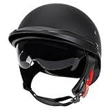 Cartman Motorcycle Open Face Helmet with Sun Visor Quick Release Buckle, Matte Black, DOT Approved, Medium