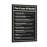 8 Laws Of Wealth Money Motivational Canvas Print Investor Wall Art Finance Invest Poster, Business Investing Goals Sign, Millionaire Quote, Office Living Room Bedroom Canvas Wall Decor Canvas Wall Art