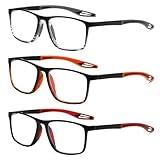 Lutonglenss TR90 Sports Style Reading Glasses for Men Anti-Slip 3 Pack Blue Light Blocking Readers With Spring Hinges Sturdy Rectangle Lightweight Flexible and Trendy Design +2.25