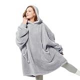 Bedsure Wearable Blanket Hoodie Gifts for Women - Cozy Sherpa Hoodie Blanket for Adult Men, Warm Hooded Blanket Sweatshirt, Grey